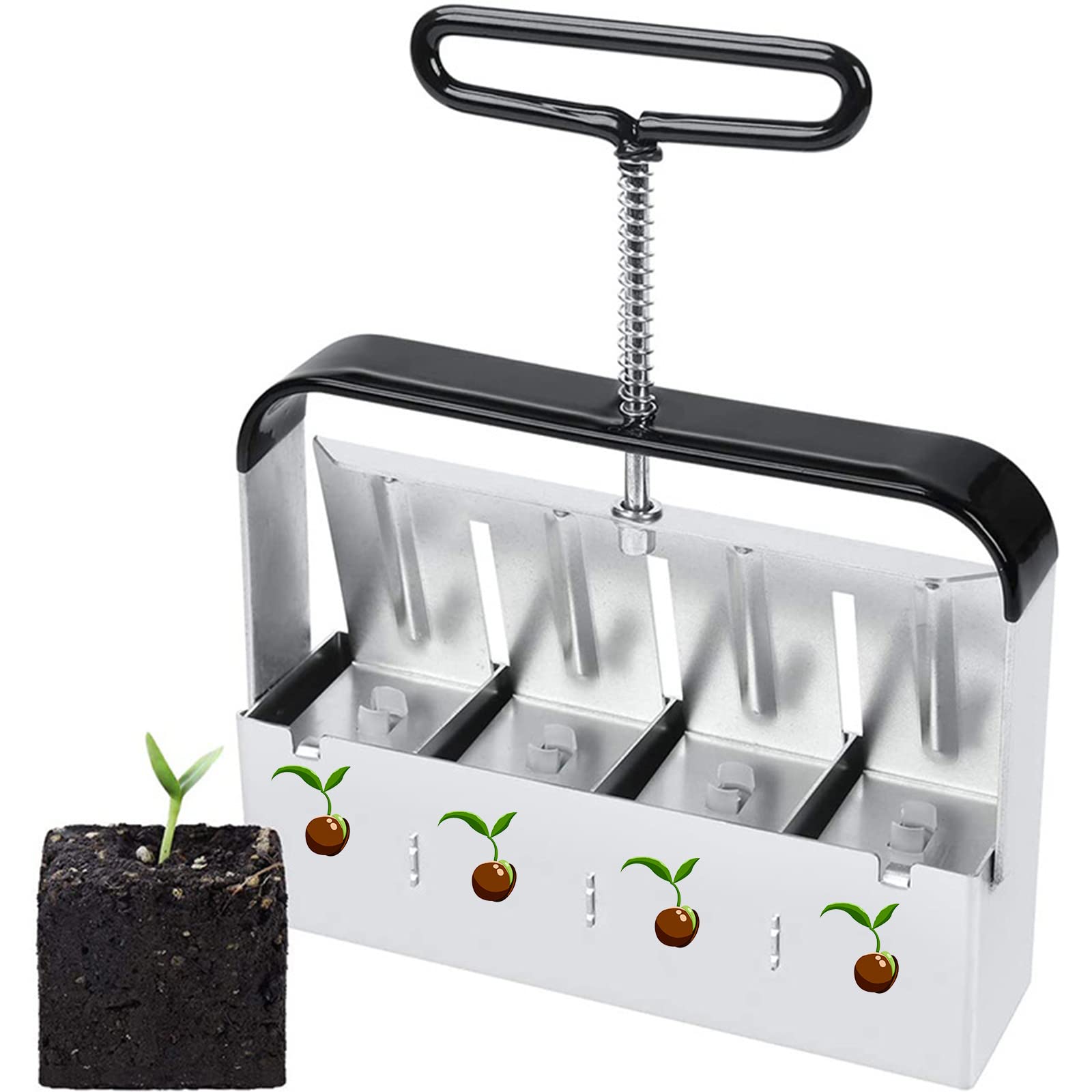 Soil Blocker with Handle, Soil Block Maker with 4 Cell 2 inch Mold Blocking Tool for Seed Starting Germination, No Transplant Shock for Grow Seedling