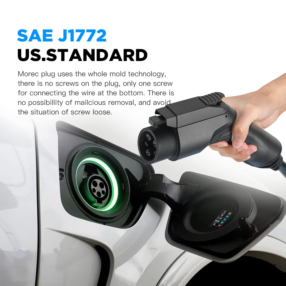 Morec Type 1 Chargeur ev 2,2/3,6kw Chargeur Voiture Electrique Cable de Recharge commutable 10 / 16A EV avec écran Schuko 2 Broches SAE J1772 EVSE 6m / 20ft