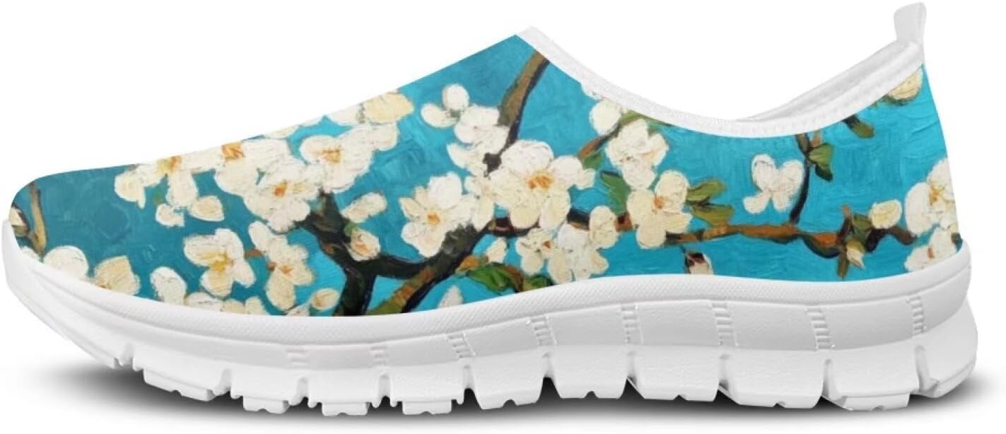 Doojoayie Almond Blossom Sneakers for Women Walking Shoes Size 5.5 Casual Shoes for Women Impressionist Travel Shoes Ladies Tennis Shoes for Jogging Workout - Image 5
