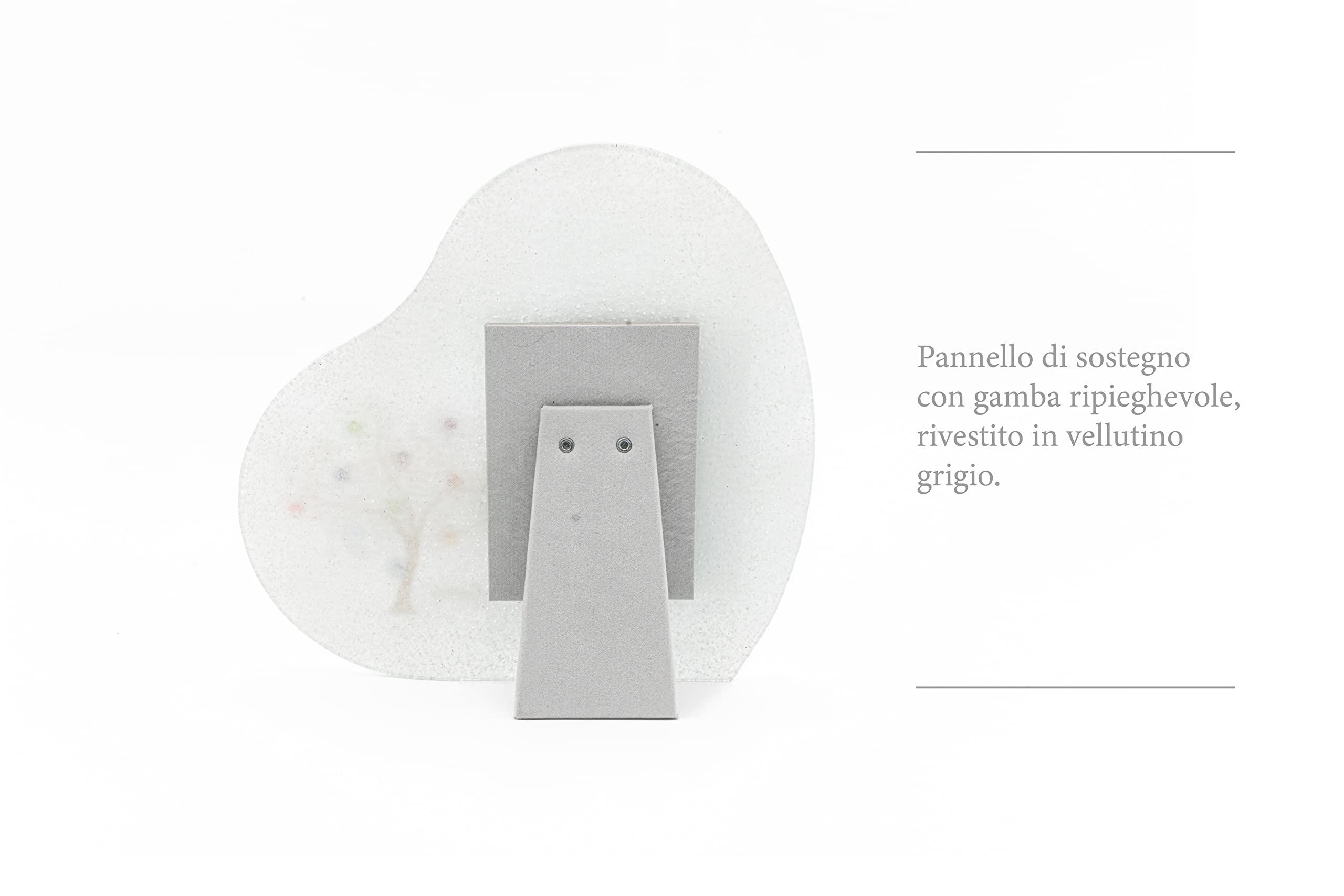 Sospiri Venezia Ramka na zdjęcia ze szkła Murano, ramka w kształcie serca, dekoracja drzewo życia z murrynną, stojak na stół lub biurko zdjęcie 7 x 10 cm, pomysł na prezent, Made Italy (cm19 x 19)