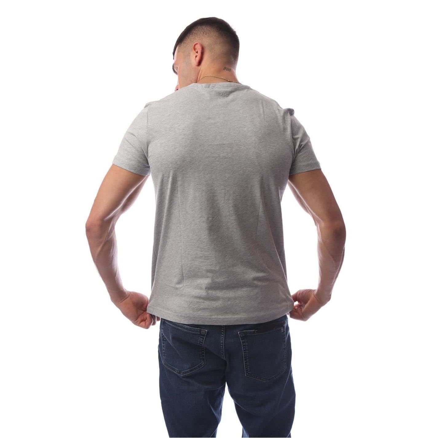 BOSS Men's Teebo Logo Printed Jersey T-Shirt Top (UK, Alpha, M, Regular, Regular, Pastel Grey)