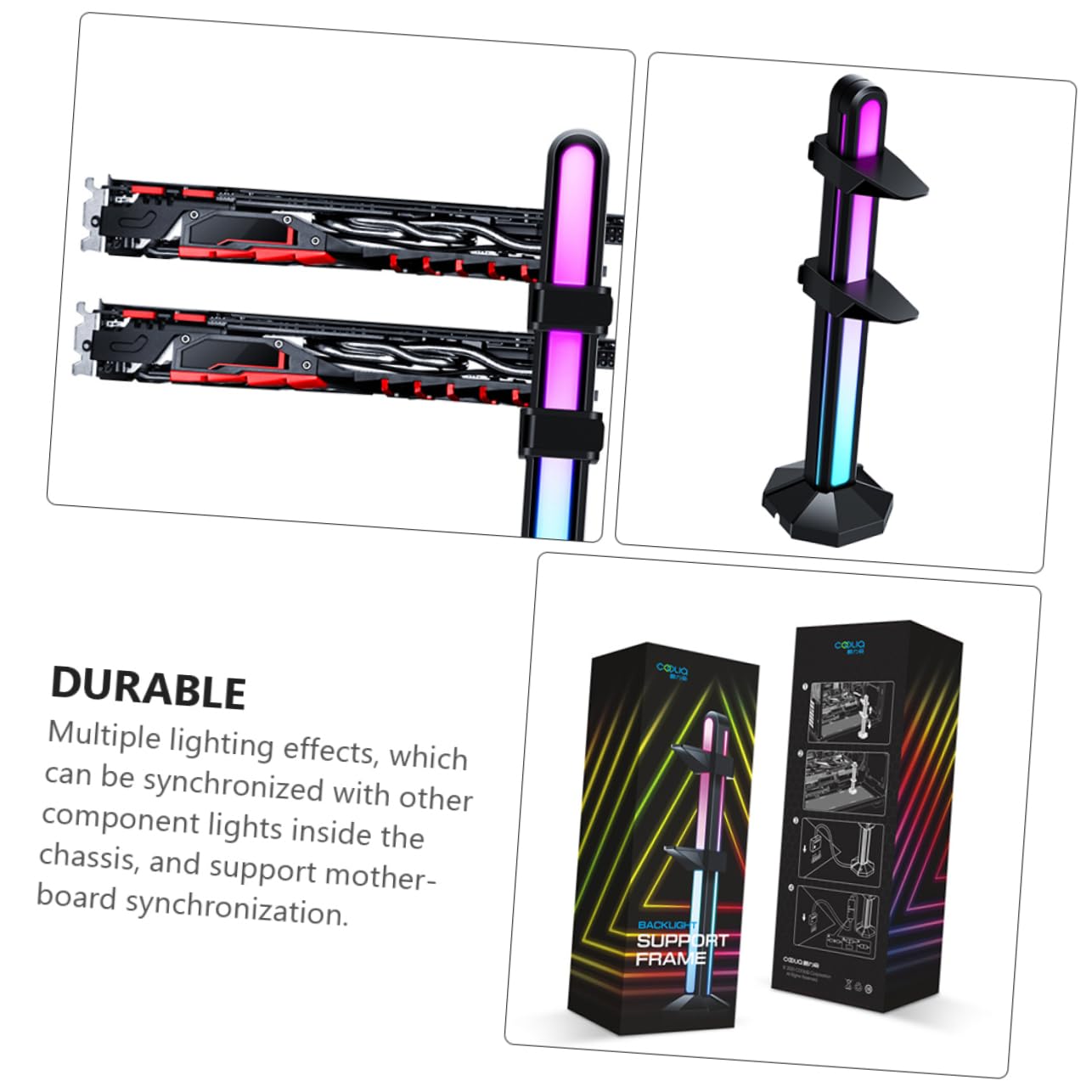 Hemobllo Supporto per Scheda Grafica Gpu Regolabile in Abs, Base Magnetica Nascosta, Sincronizzazione Scheda Madre, Design a Sezioni, per PC DIY Nero