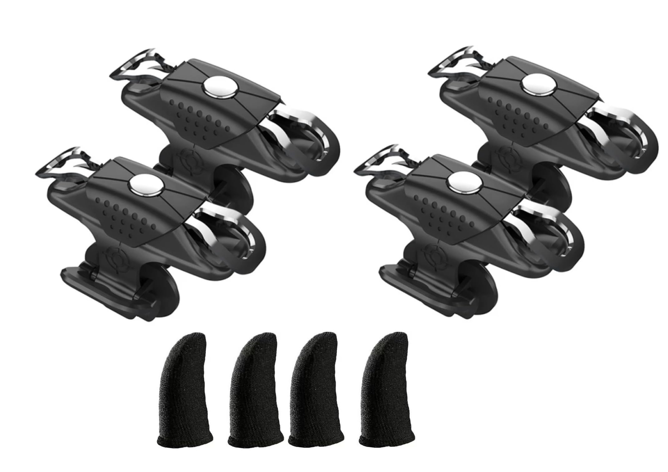 FKU X10 Mobile Game Controller Trigger Aim Button [2 PAIR] & [2 PAIR] Finger sleeve Joystick (BLACK, For Mac OS,android)-image-3