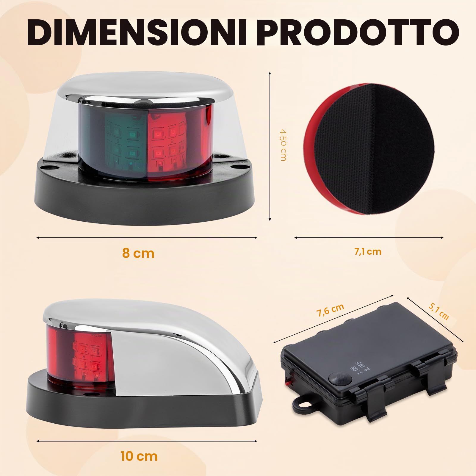 Luci di Navigazione a LED per Barche a Batteria, Installazione Senza Attrezzi, Impermeabili IP67, Luci di Prua Rosse e Verdi per Barche da Pesca, Barche a Consolle Centrale