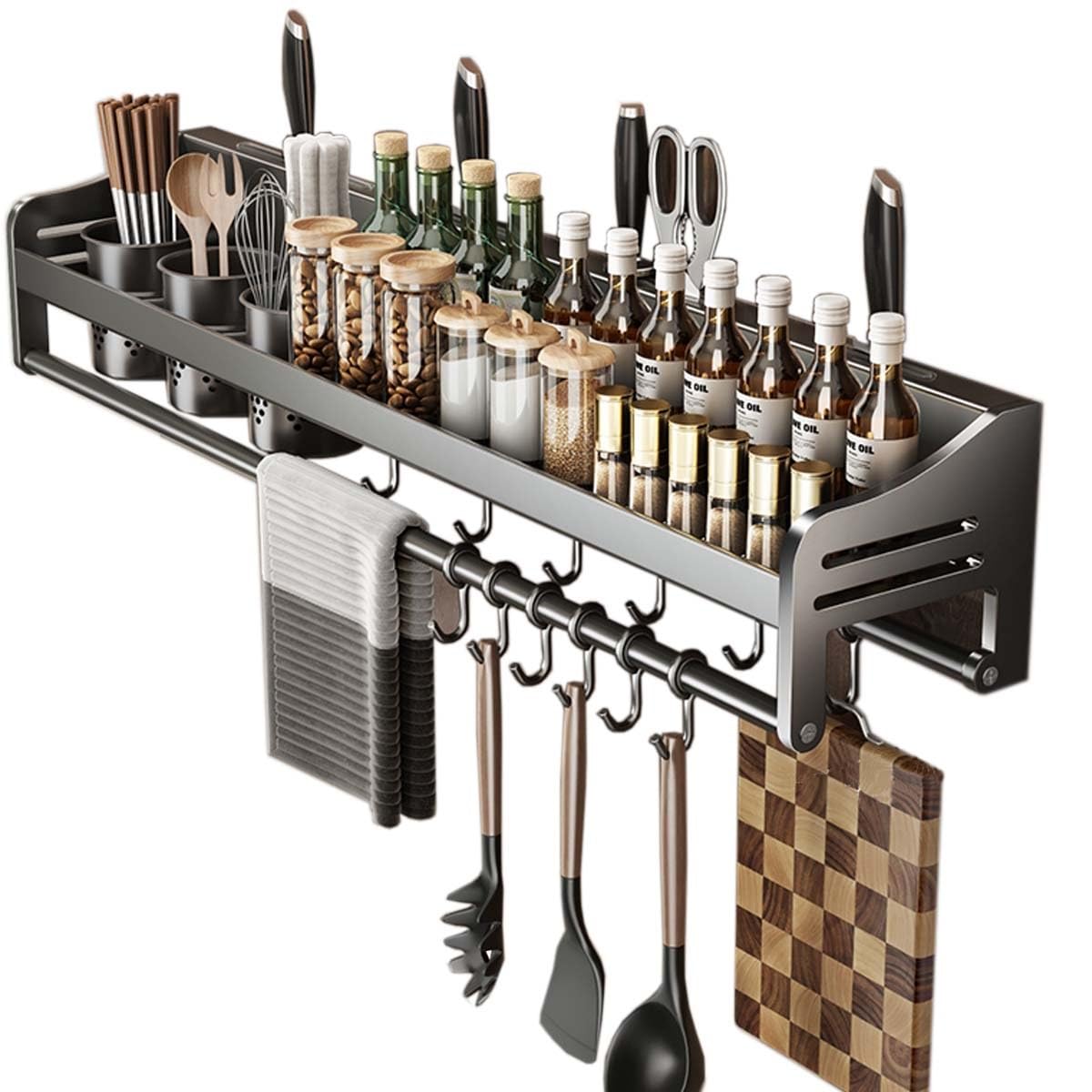 MYUYEE Multifunctional Spice Racks For Wall Kitchen Spice Organizer Hanging Utensil Holder For Kitchen Utensil Rack Spice Rack Wall Seasoning Holder Dish Drying Racks Kitchen(70Cm (27.56In))
