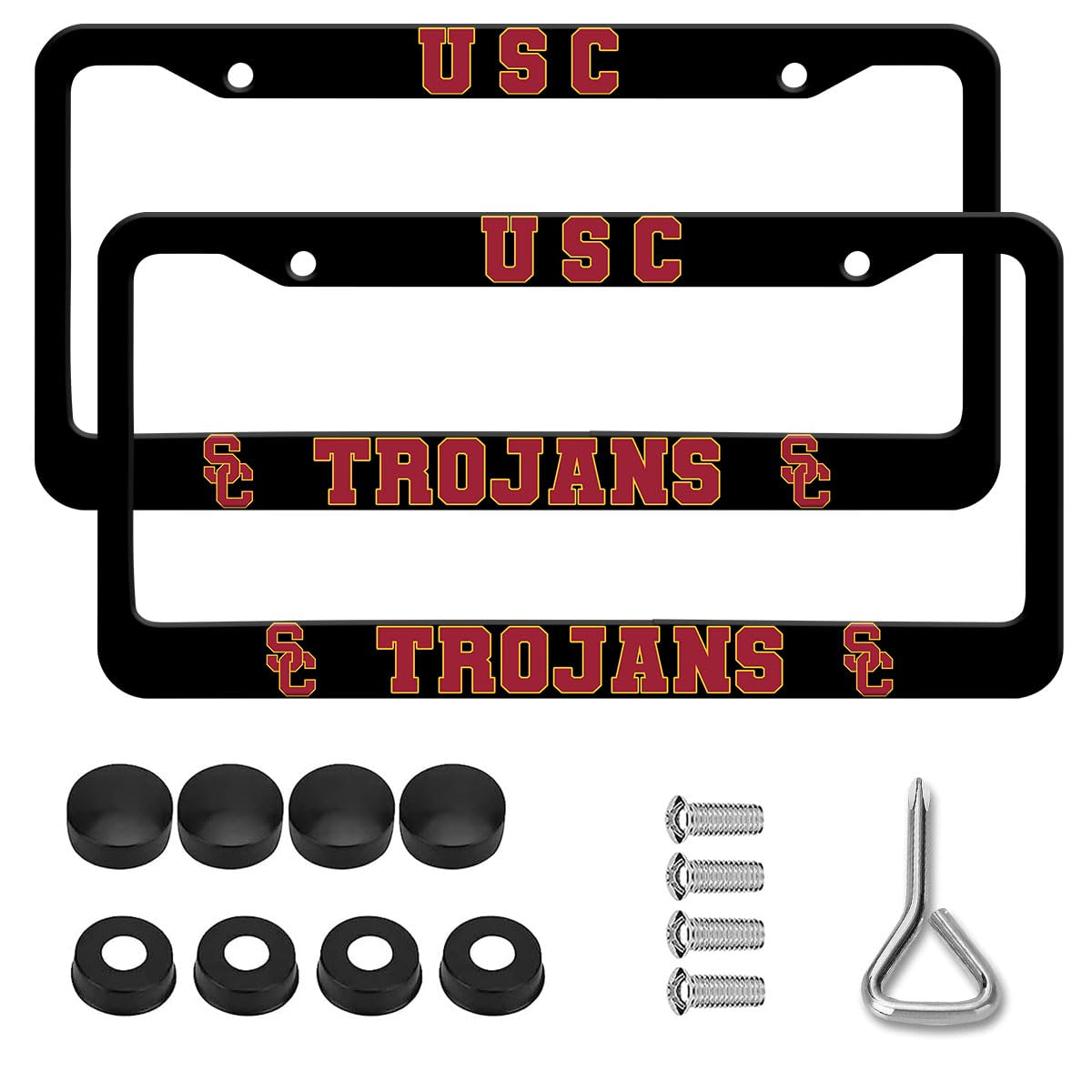 View 1 of 2 Packs for USC Trojans License Plate Frames,2 Holes Matte Black License Plate Holder,Universal Aluminum Tag Frame for License Plate for Front and Rear Car Tags