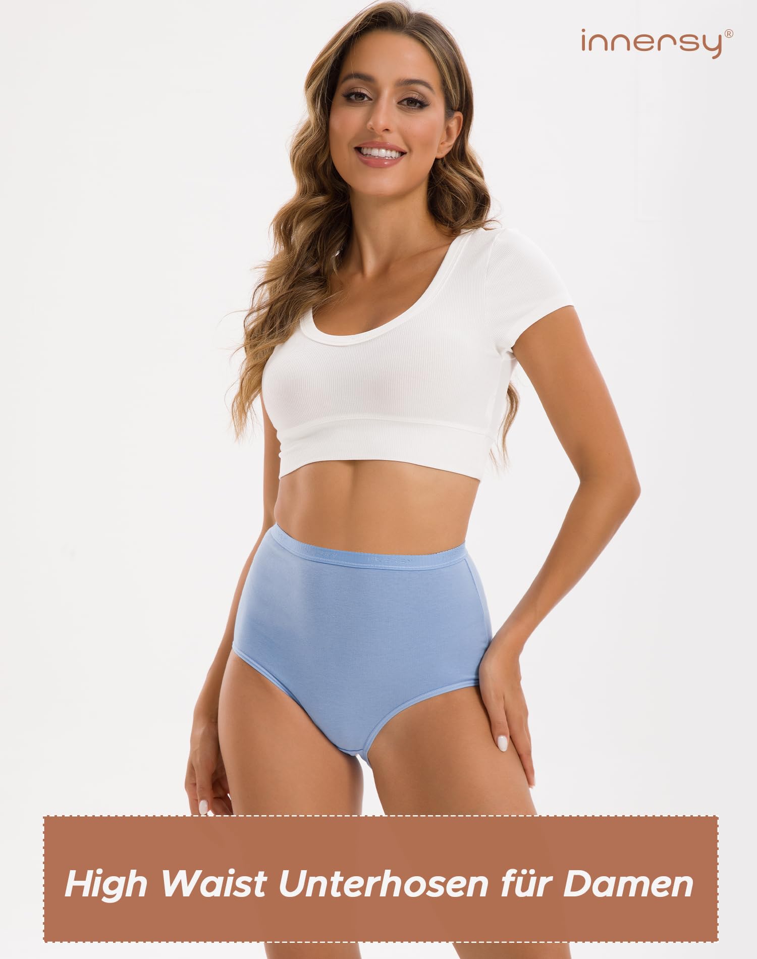 INNERSY Mutande Donna Vita Ultra Alta Slip Cotone Elasticizzato Mutandine Comode Intimo Pacco da 4
