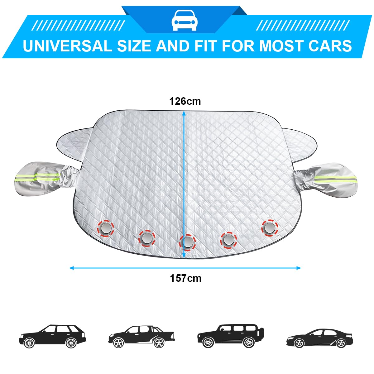JNNJ Copertura Magnetica per Parabrezza Auto, Protezione Parabrezza Antighiaccio, Paraneve per Auto, Magneti Parasole Telo Parabrezza Auto, Anti-UV Contro Neve Ghiaccio Gelo Polvere(157x126cm)