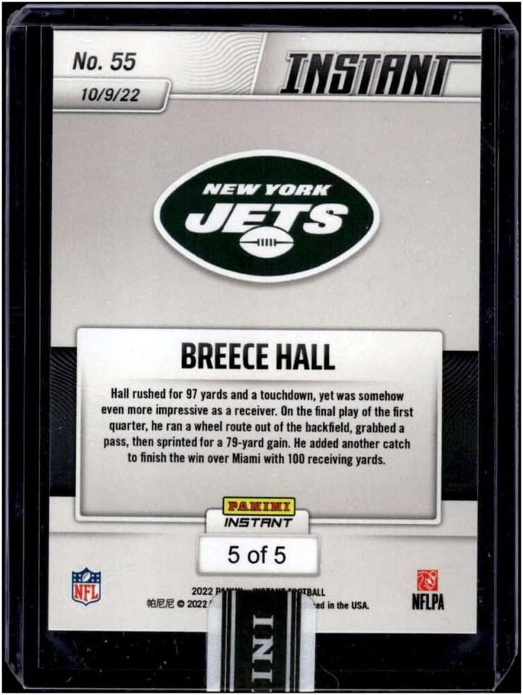 BREECE HALL RC SP 2022 Panini Instant VersiColor 5/5 ROOKIE #55 Jets MT-MT+ NFL Football