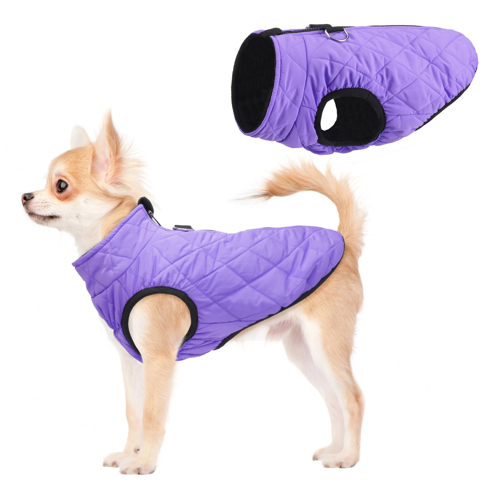 SCENEREAL Chaqueta cálida para perro, abrigo de invierno con arnés, impermeable, chaleco acolchado de forro polar, resistente al viento, ropa de nieve para perros pequeños a medianos