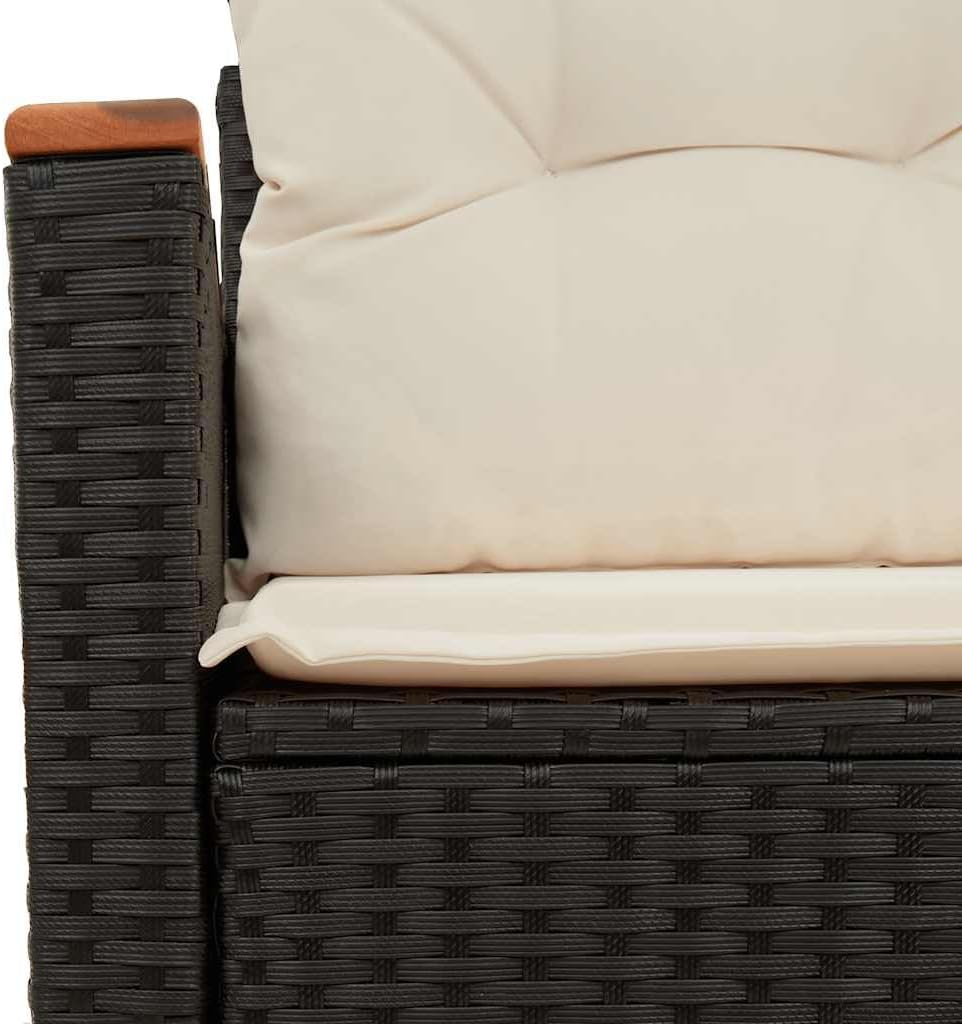 2-Seater Outdoor Loveseat Sofa Black PE Rattan with Acacia Wood Armrests for Patio Garden Balcony