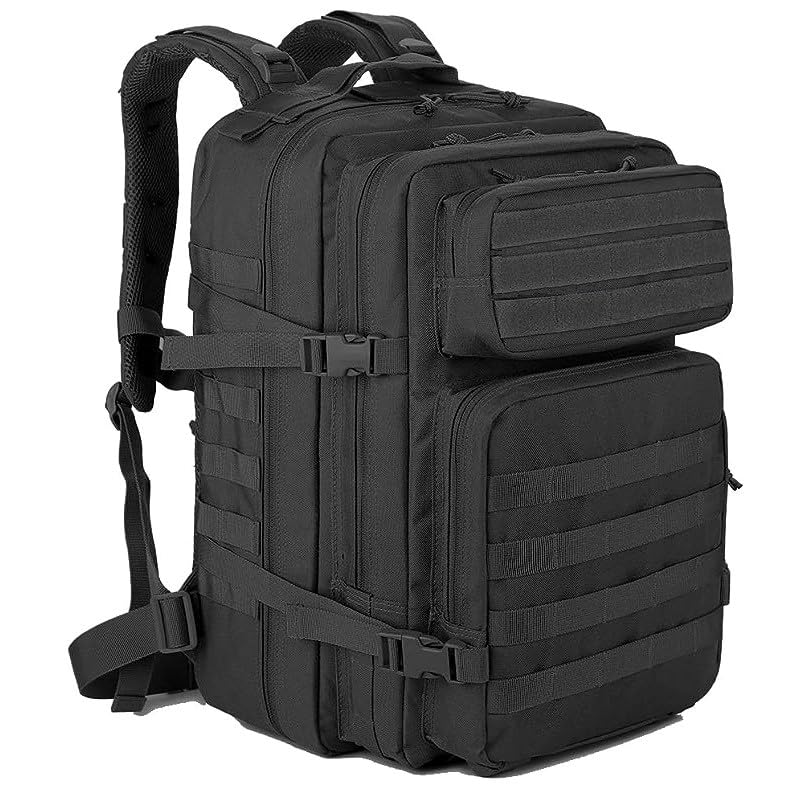 Mochila de viaje Tácticas Militar, 45L Bolsa equipaje de mano, cabina, Crossfit, Impermeable Supervivencia, Montañismo, Senderismo, Trekking, Acampada (Negro)