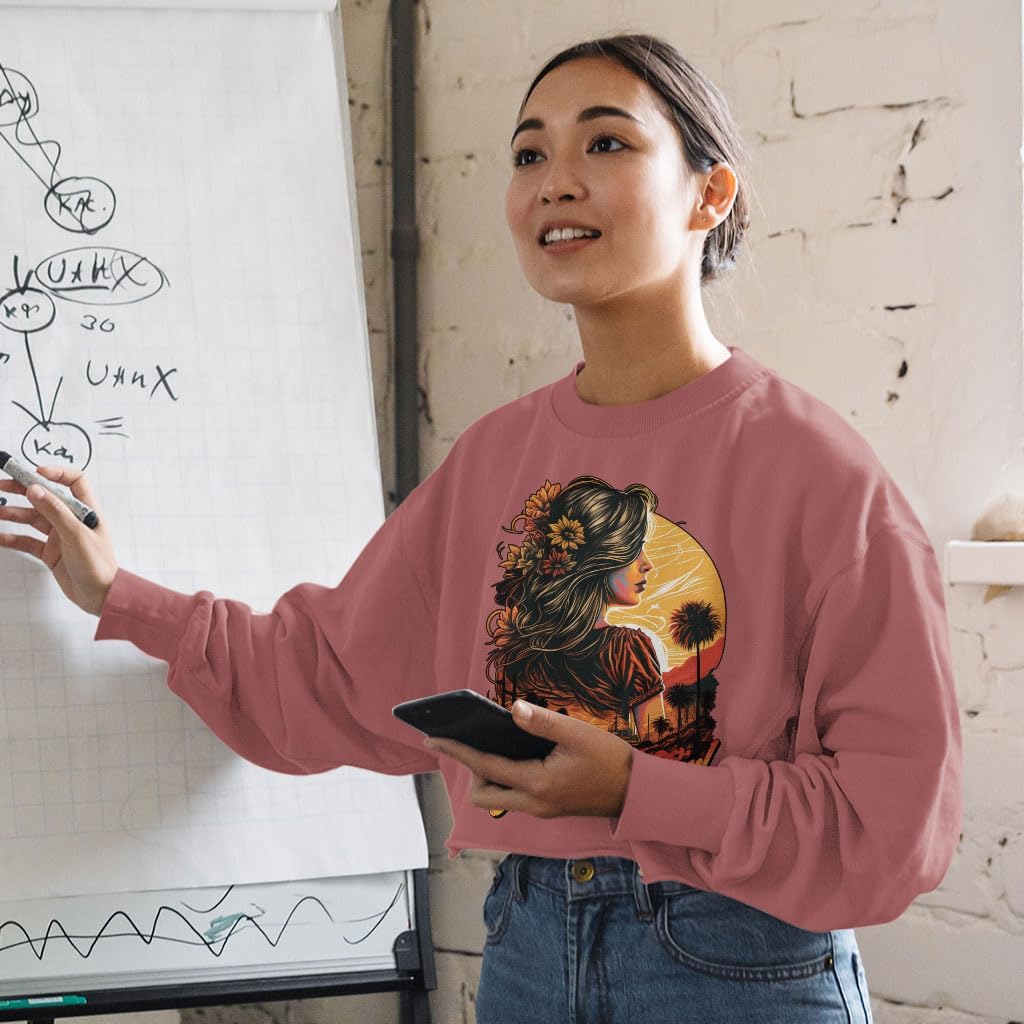 California Girl Cropped Long Sleeve T-Shirt - Floral Women's T-Shirt - Themed Long Sleeve Tee