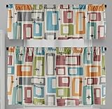 Retro Mid Century Kitchen Curtains Short and Valance Set Red and Green Vintage 1950s Tiles Squares Dining Room Fabric Curtain Drapes Cafe Curtains Valance for Home Decor