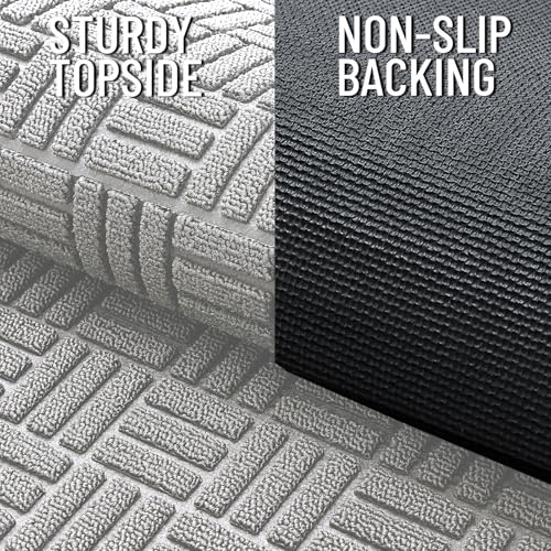 Image of OLANLY Front Door Mat Outside Entrance 29.5x17, Absorbent, Heavy Duty Sturdy Natural Rubber Doormat Indoor Outdoor, Non-Slip, Stain and Fade Resistant, Low Profile Floor Mat for Entryway, Light Gray