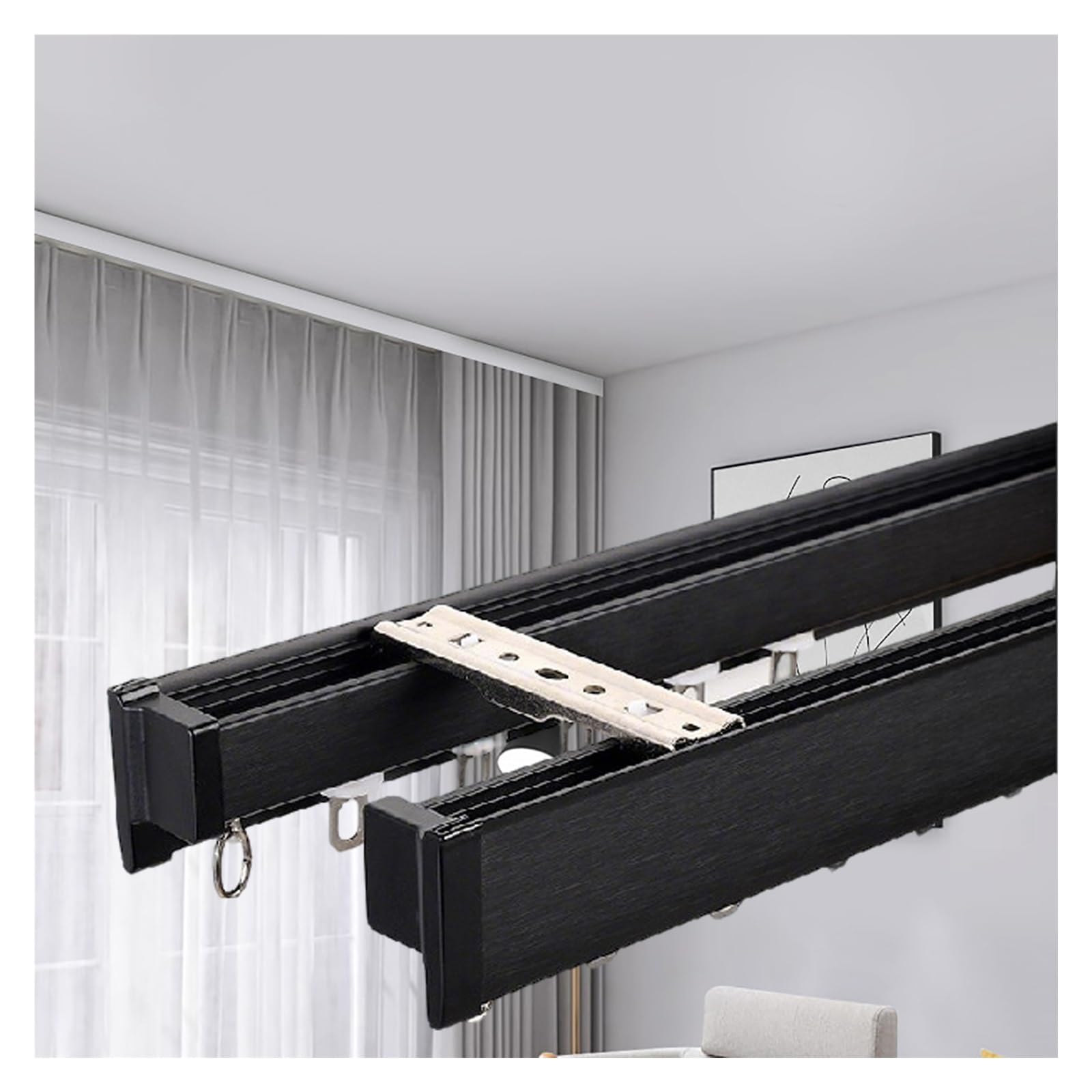 Double Curtain Rail Cornice Boards Frame, Ceiling Mount Window Cornices Valance Box, Decorative Blackout Pelmet Panel for Bedroom Living Room(Black,106.3in/270cm)