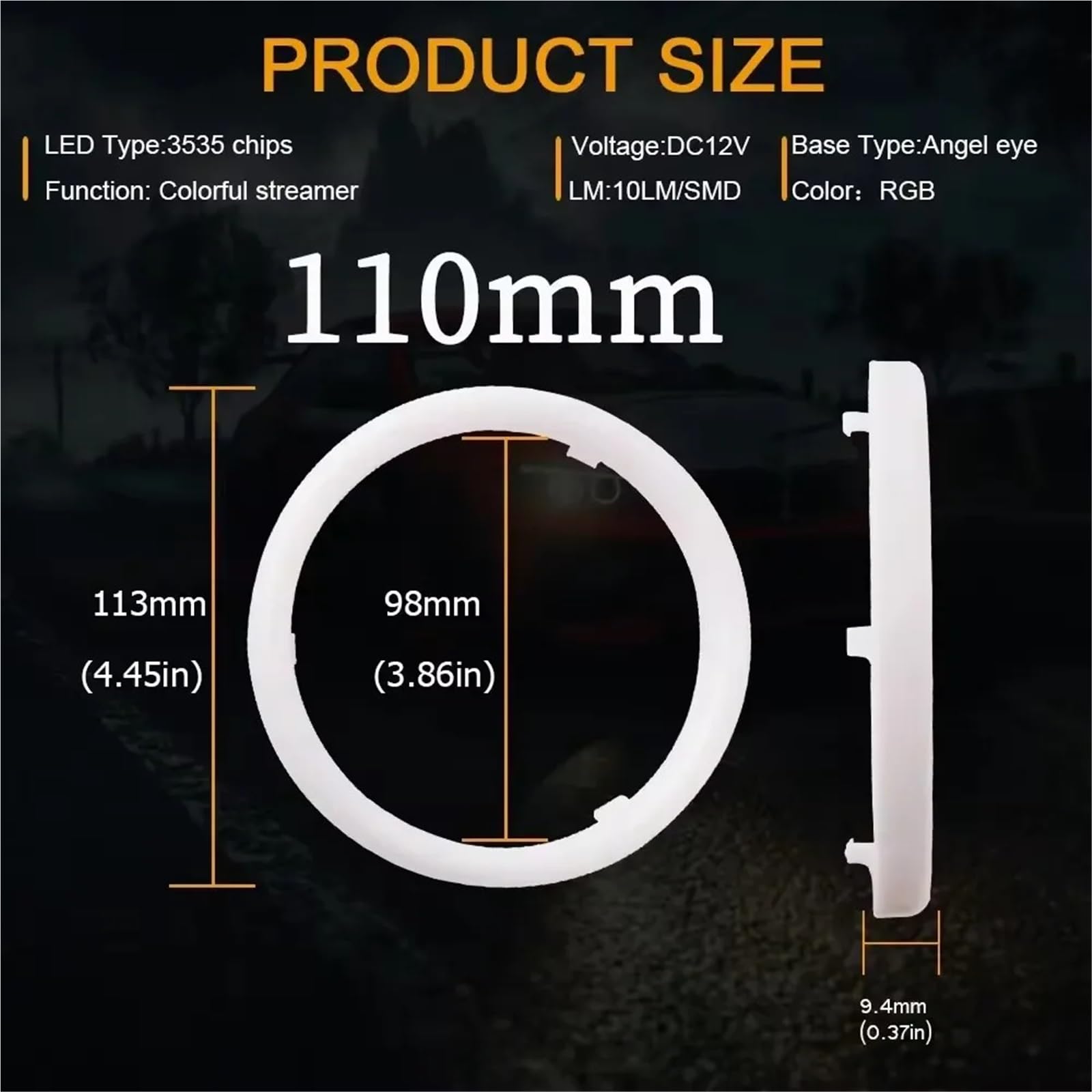 tylne światła LED 2szt. Led RGB 80mm 95mm 100mm 120mm DRL światła do jazdy dziennej auto okrągłe świecące oczy do samochodu światła tylne(2PCS-Colorful 110mm)