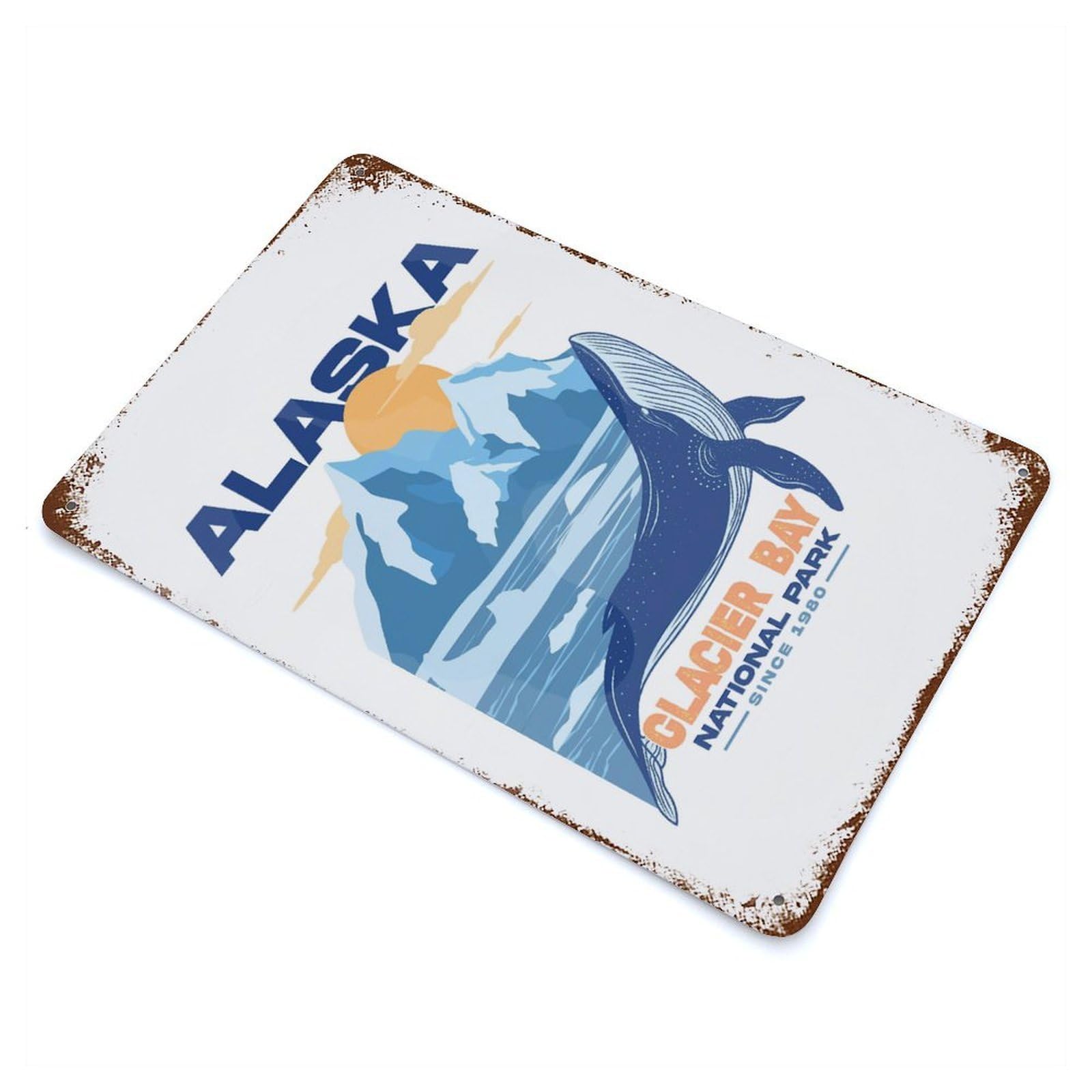 Garage Style Glacier Bay National Park Rust Effect Tin Sign 11.8"x7.9", Farmhouse Wall Decor for Bar And Workshop