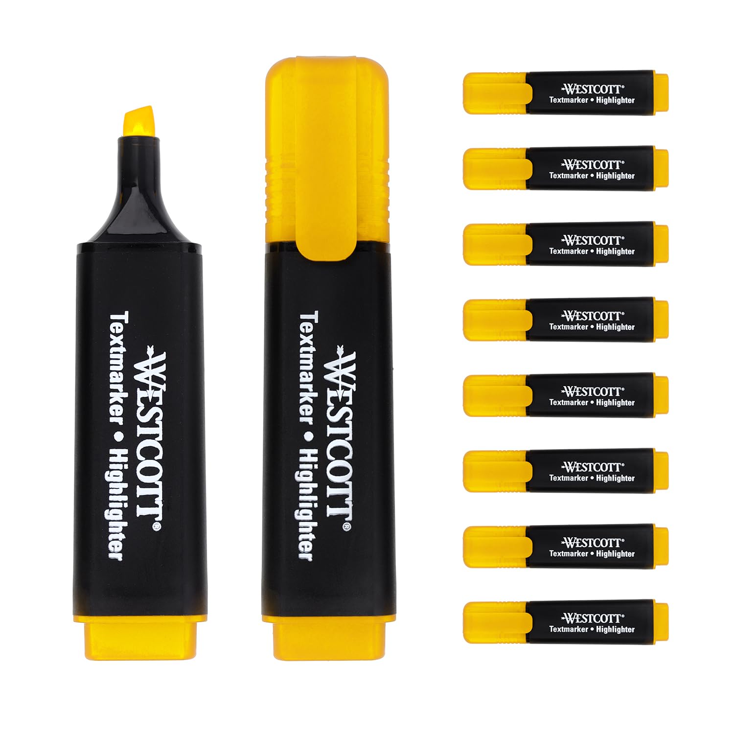 Westcott highlighter markers 10 pieces yellow | 10-pack highlighter markers in bright yellow | 2-5 mm line width | premium ink from Germany | E-743687 00