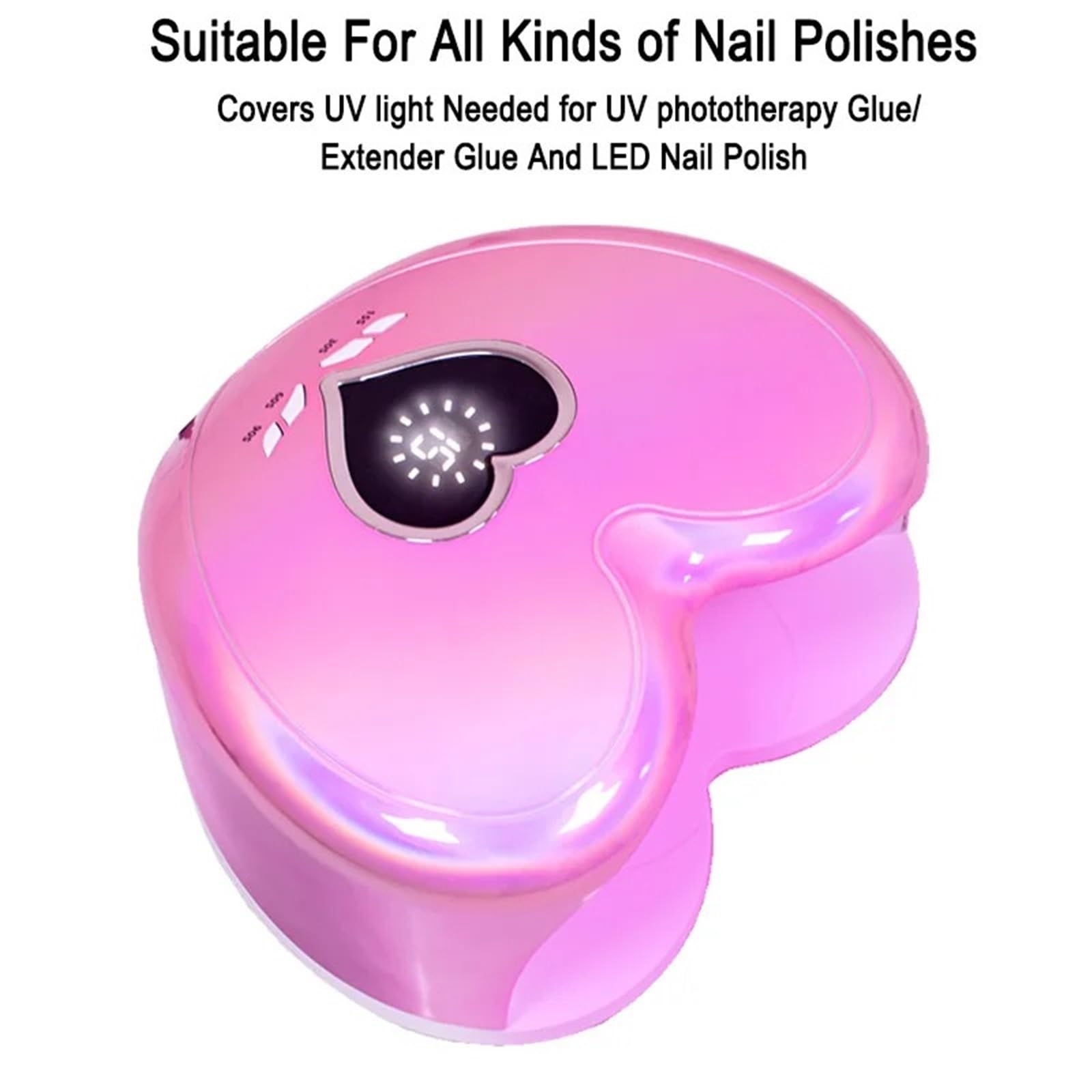 Lampa LED do paznokci, Urocza, szybkoschnąca maszyna do manicure i pedicure w kształcie serca, lekka, 96 W, lampa UV LED paznokci(Pink)