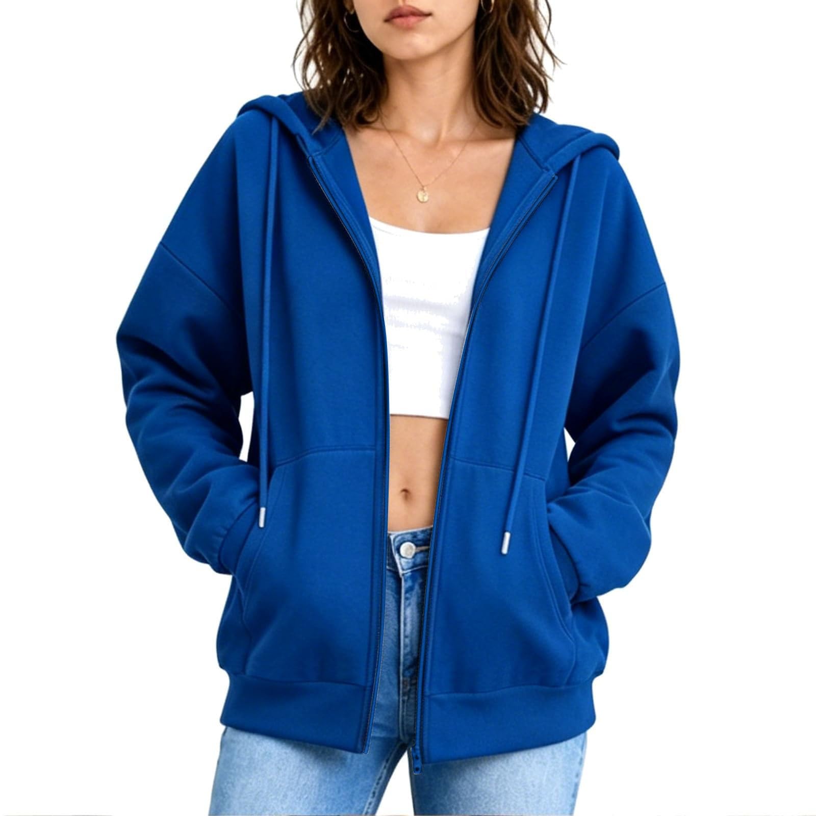 YNRENHNEE Hoodie Damen Baumwolle Kapuzenjacke Leichte Sweatjacke mit Kapuze