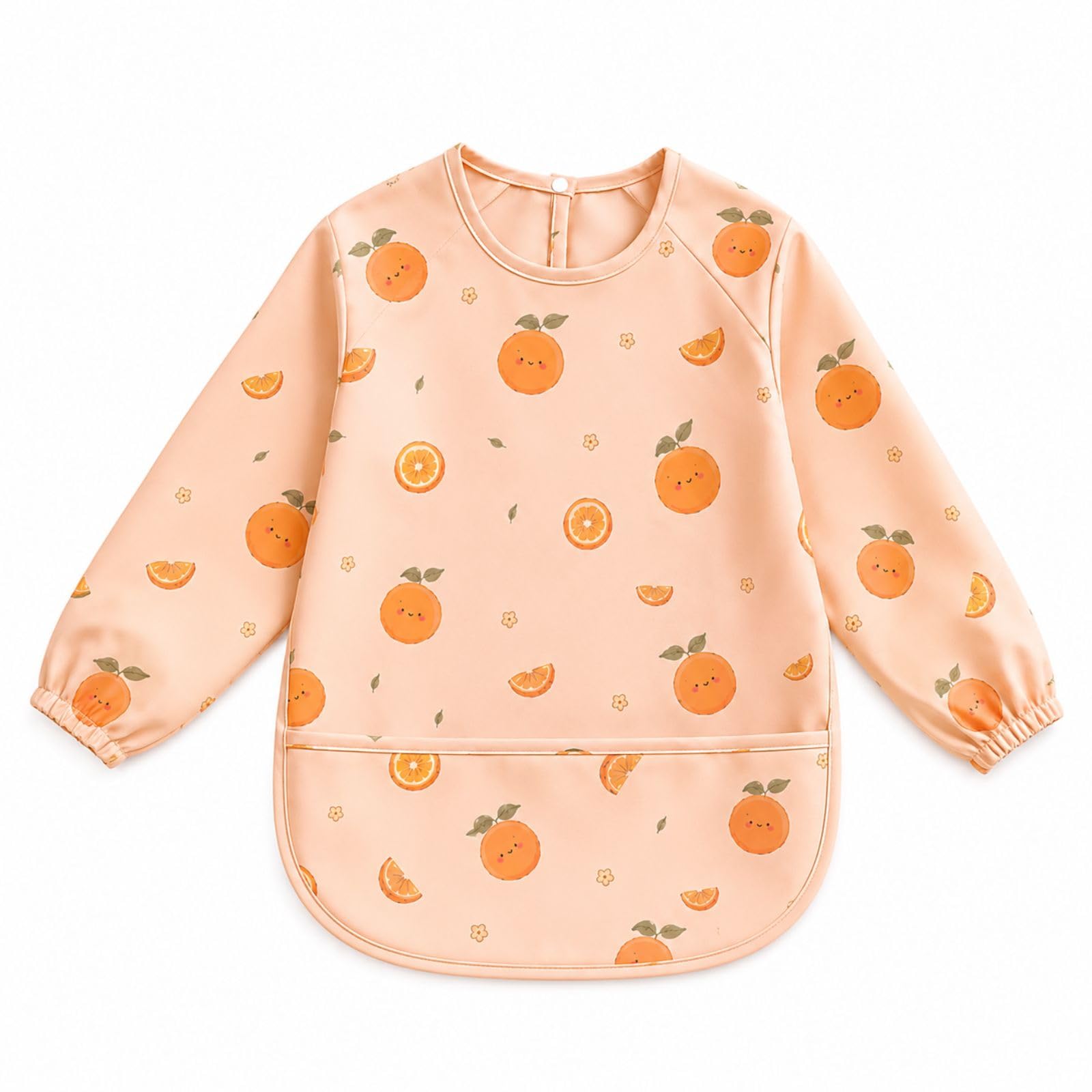 Tiny Trees® Long Sleeve Baby Bib with Sleeves, Waterproof Weaning Bib for Babies & Toddlers 6–36 Months, Easy Wipe Clean Feeding Apron with Pocket (Bunny Soft Pink)