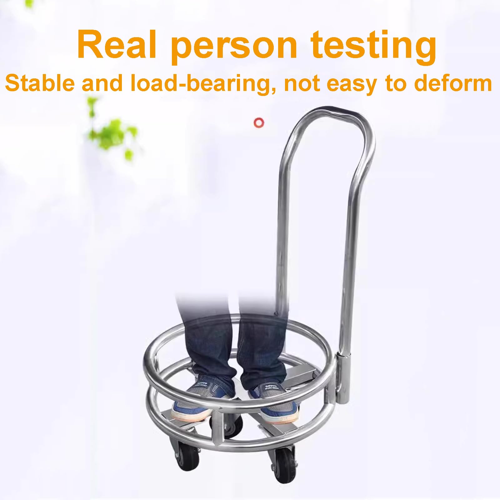 Carrello resistente con ruote, supporto mobile a secchio in acciaio inossidabile, carrello a telaio rotondo in acciaio inossidabile, carrello di fatturato per esterni e interni (cinque ruote, 32 cm)