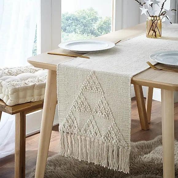 CURSHEET HOMZ Cotton Table Runner for 6 Seater Dining Table, Handwoven Textured Centre Table Kitchen Cloth, Heat Resistant Tabletop Mat for Living Room (Yellow Diamond) (B0D6BWW4VQ) Amazon Price History, Amazon Price Tracker