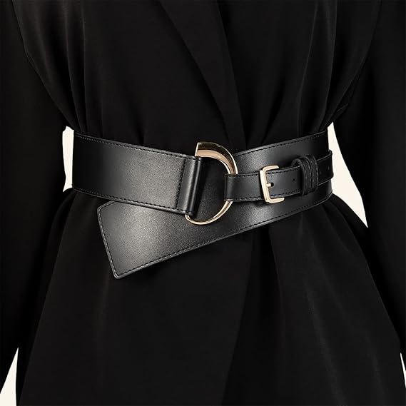 Amazon Co Jp ファッション 女性 Puブラックコルセットベルト21ゴールデンアロイバックルウエストベルト付き新しいファッション弾性ウエストシンチャーベルト Color Black Size M ファッション