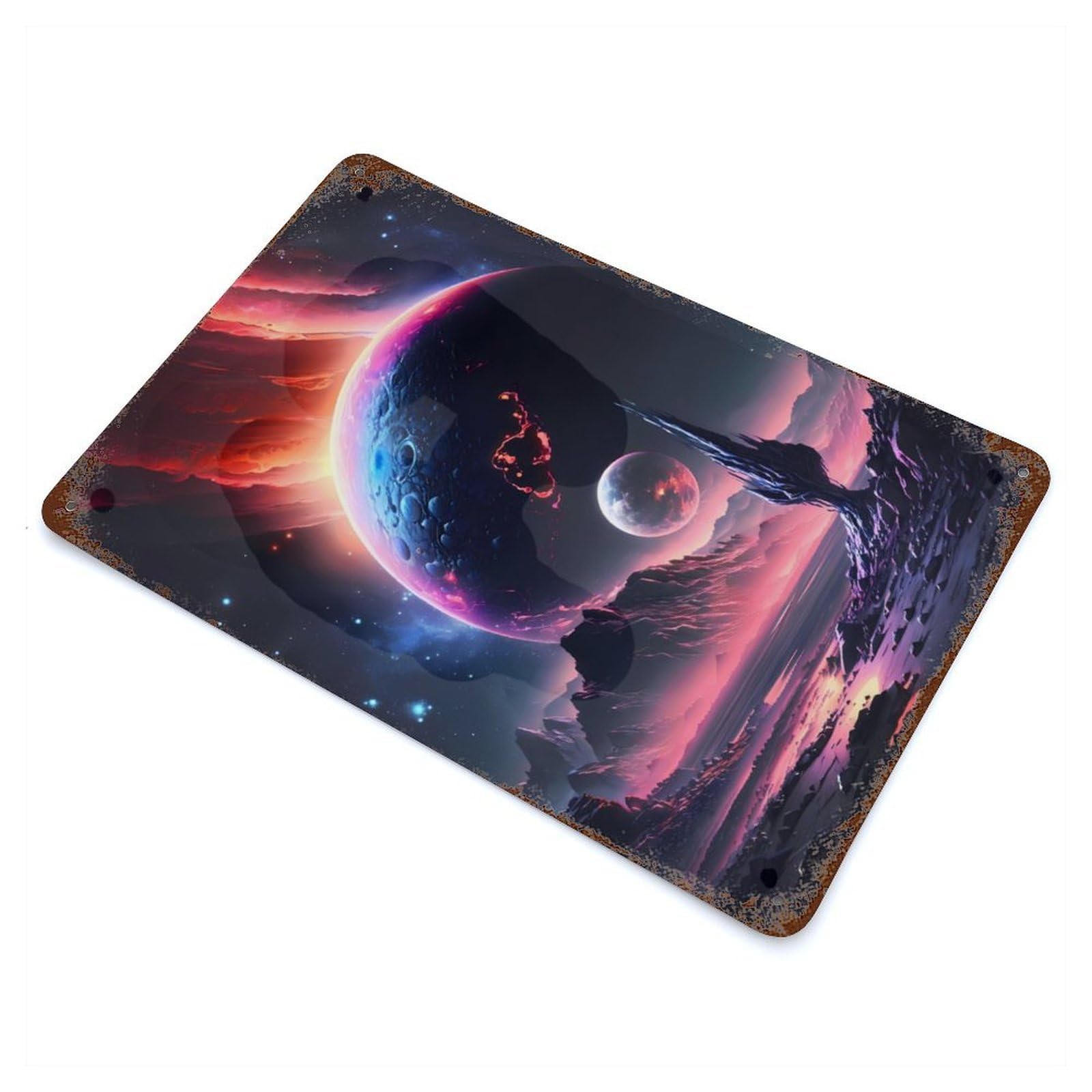 Fantasy Cosmos Stellar Rust Effect Tin Sign 11.8"x7.9", Ideal for Farmhouse, Kitchen And Entryway Decor