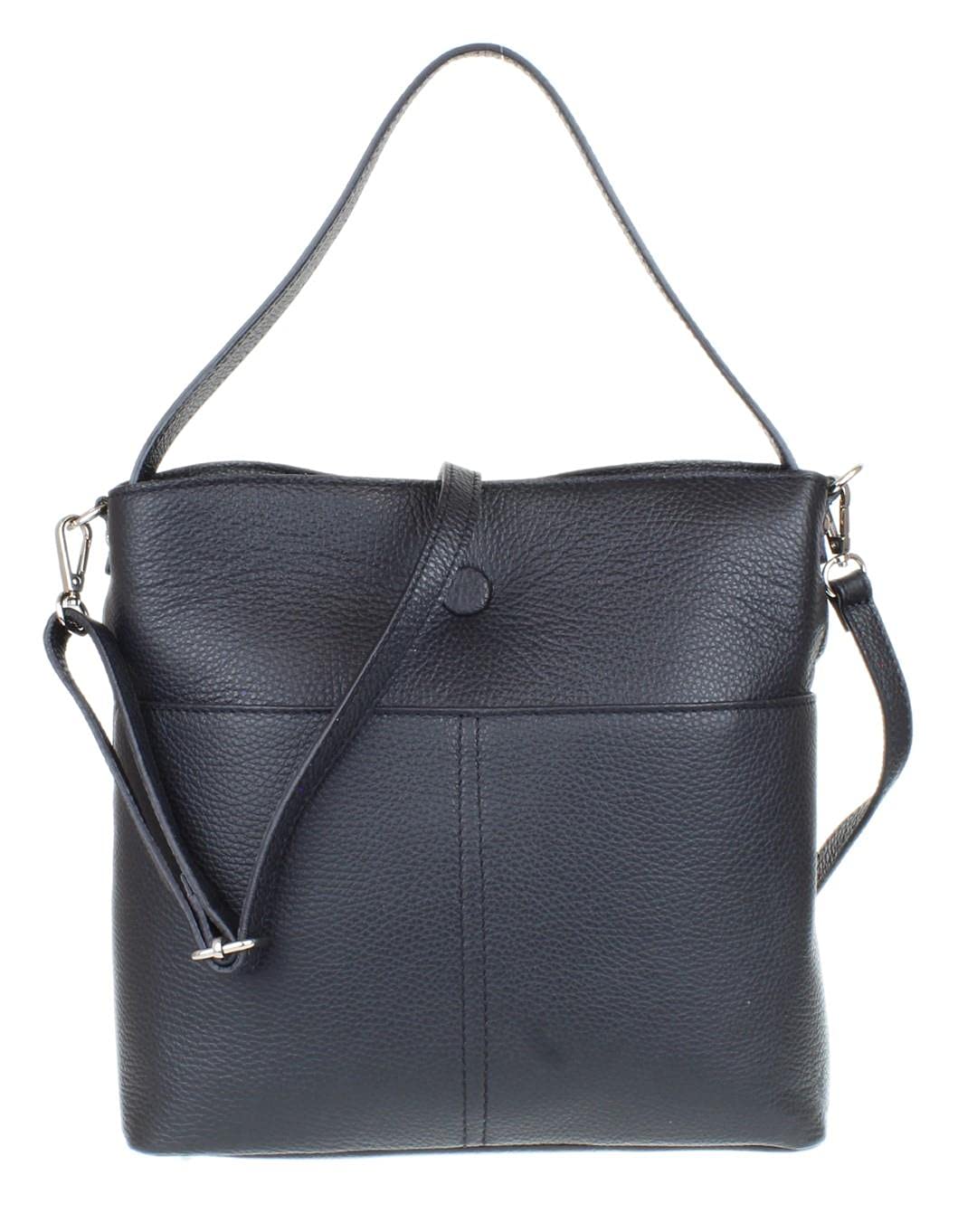 Girly HandbagsWomens Italian Genuine Leather Open Pockets Button Shoulder Bag