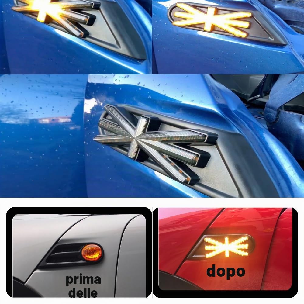 Indicatore Laterale a LED sequenziale Flowing 2Xlaterali dinamiche a LED Ambra 44 SMD con Non polarità Can Bus Error Free OE Presa per Fumè per Mini Cooper R55 R56 R57 R58 R59