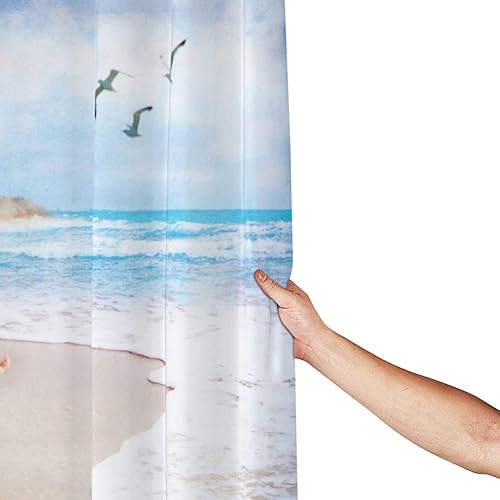 Miniatura 6 de Golakra Cortina de ducha de playa costera, faro, náutico, gaviota, océano, cortina de ducha impermeable, tela de poliéster, decoración de baño con