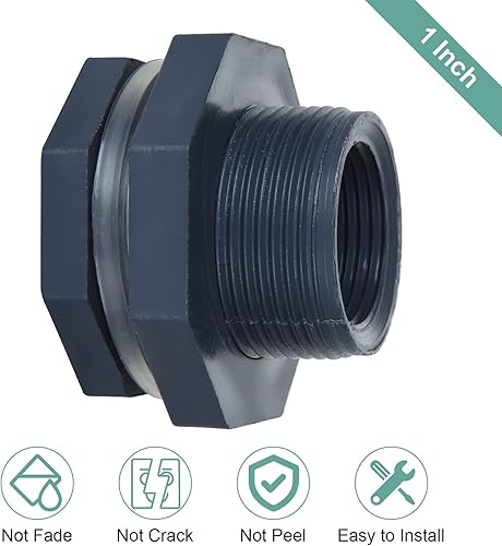Miniatura 4 de 10 unidades de montaje de mamparo de PVC de 1 pulgada, conector de tanque de agua de doble rosca para barriles de lluvia, acuarios, tanques de agua