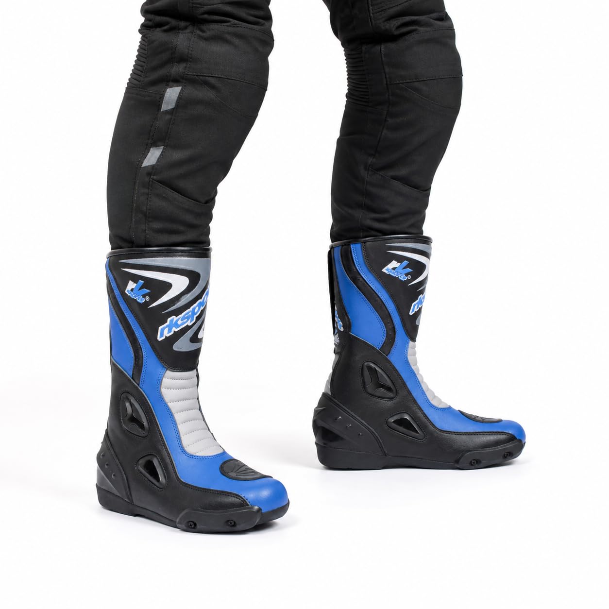 LV14 Bottes de moto en cuir blindé imperméables Noir/bleu/rouge
