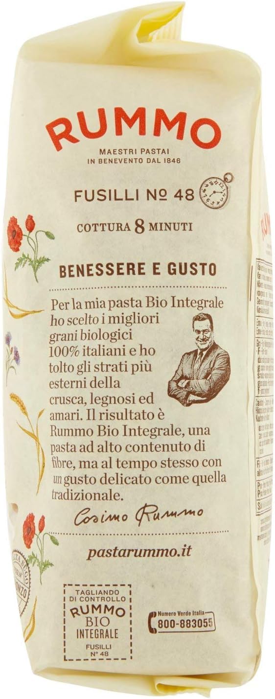 10x Pasta Integrale Fusilli N. 48, Vollkornnudeln Nudeln Vollkorn Italienische Pasta 500g + Italian Gourmet polpa 400g