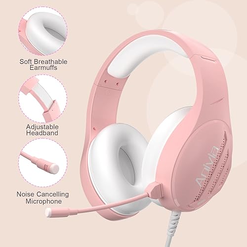 Miniatura 5 de Anivia - Auriculares de computadora con sonido envolvente estéreo con cable con micrófono para PC, MAC, PS4, PS5, Xbox One, color rosa