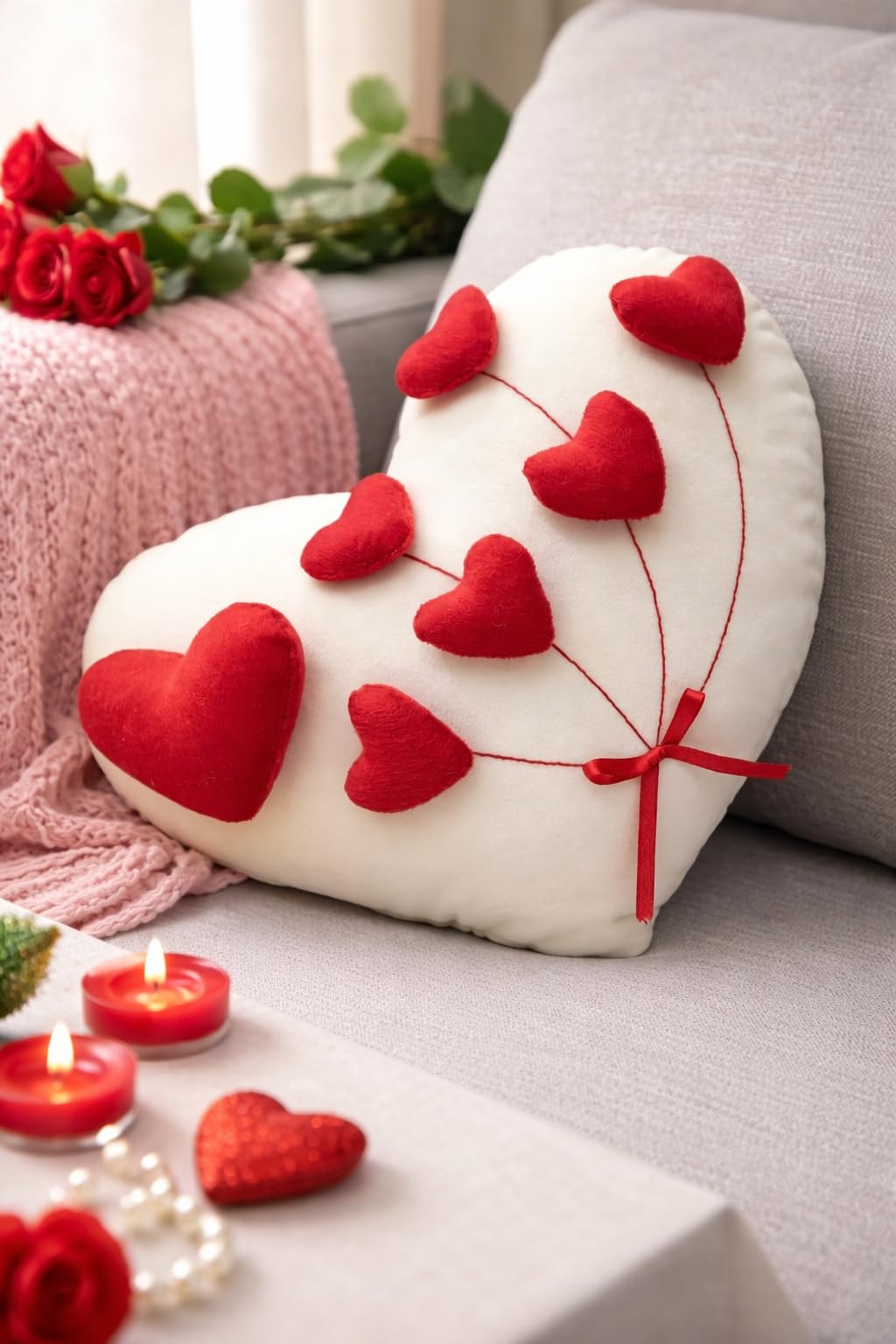 SARO Decorative Heart Cushion with 3D Red Hearts – Valentine Gift Pillow (14×14) | Premium Heart Shape Love Cushion for Sofa & Bed-image-30