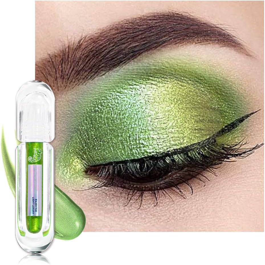 AMY'S DIARY Duochrome MultiChrome Chameleon Liquid Metallic Eyeshadow, High-Impact Multi-Dimensional Finish,Green Silky Smooth and High Pigment Holographic Glitter Eyeshadow Makeup (01#)