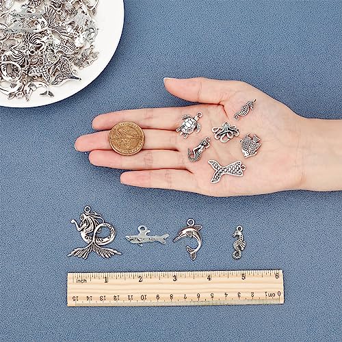 SUNNYCLUE 1 Box 80Pcs 20 Styles Sea Animals Charms Ocean Fish Alloy Pendants Beads Mermaid Dolphin Turtle Shark Hawaiian Beach Tibetan Style for DIY Jewelry Making Crafts Supplies Antique Silver - Image 3