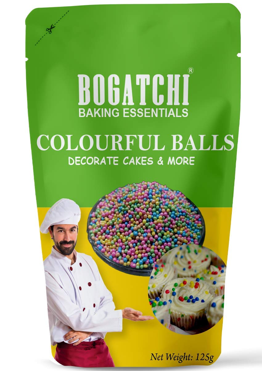 BOGATCHI Colorful Balls Sprinkler for Baking Items Decoration | Cake Decoration| Colored Sugar Confectionary | Cake Decorating Sprinkler |Gluten Free & Vegan |125g