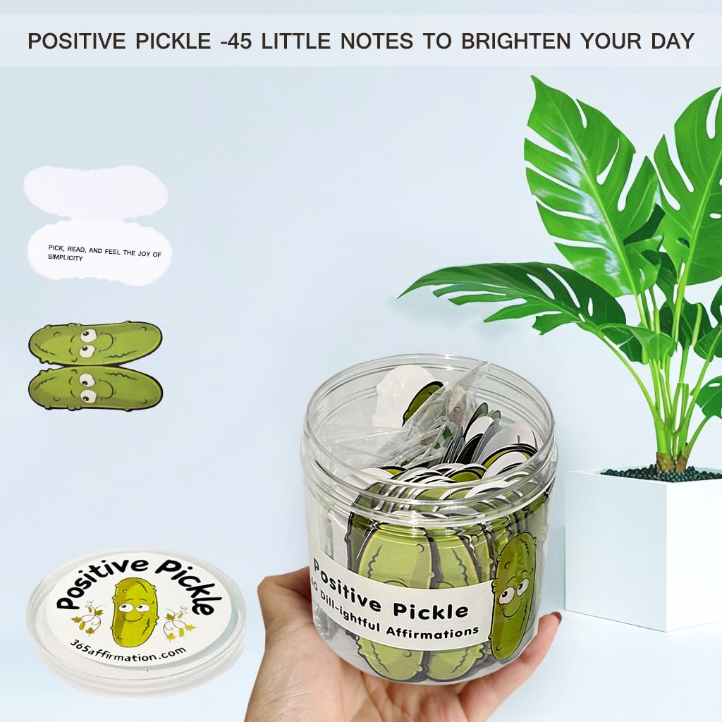 Positive Pickle, 45 Emotional Support Pickle Cards with 50 Stickers and 5 Keychain, Pickles Affirmation Cards in A Jar, Mental Health Gifts to Cheer Up Friends Women Men Mom, Daughter Son Teen Girl