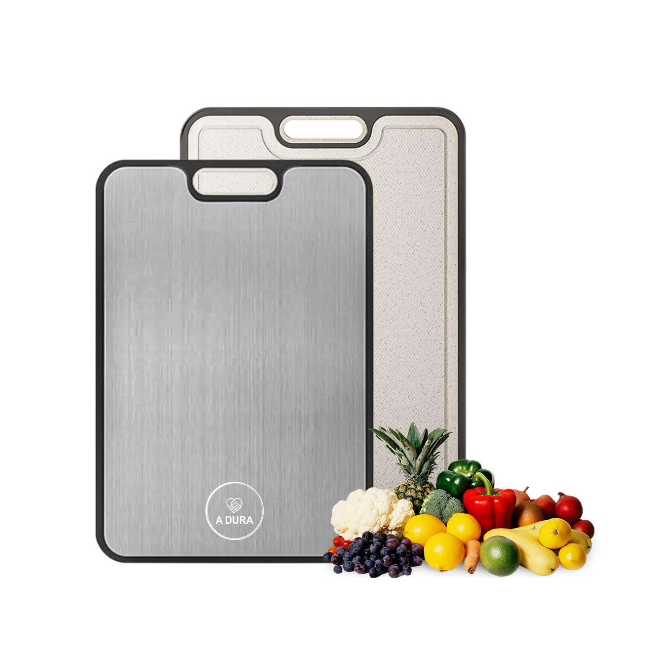 Titanium Cutting Board Double-Sided – Pure Titanium Surface Wheat Straw PP, Non-Slip Bas Juice Groove & Garlic Grinding Zone – Ultra Hygienic Chopping