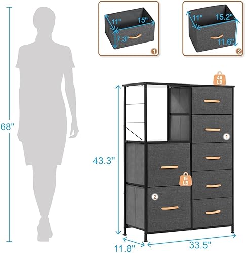Miniatura 3 de Organizador de almacenamiento de tela, 7 cajones con estantes, armarios de almacenamiento de tela, unidades de almacenamiento, marco de acero, parte