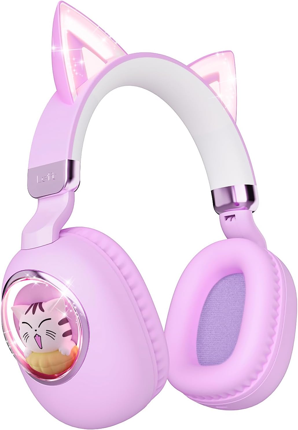 Children's Bluetooth 5.4 Headphones LED Illuminated Cat Ear Foldable Over-Ear Headphones with Microphone 85 dB Volume Limit Wireless & 3.5 mm Wired for iPad/Tablet/School/Travel