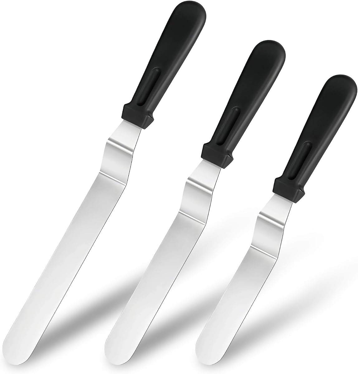 3 espátulas para glaseado, espátula compensada de 6/8/10 pulgadas | Cuchillas de acero inoxidable, espátulas profesionales para glaseado con mango ergonómico para decoración de pasteles, repostería y repostería