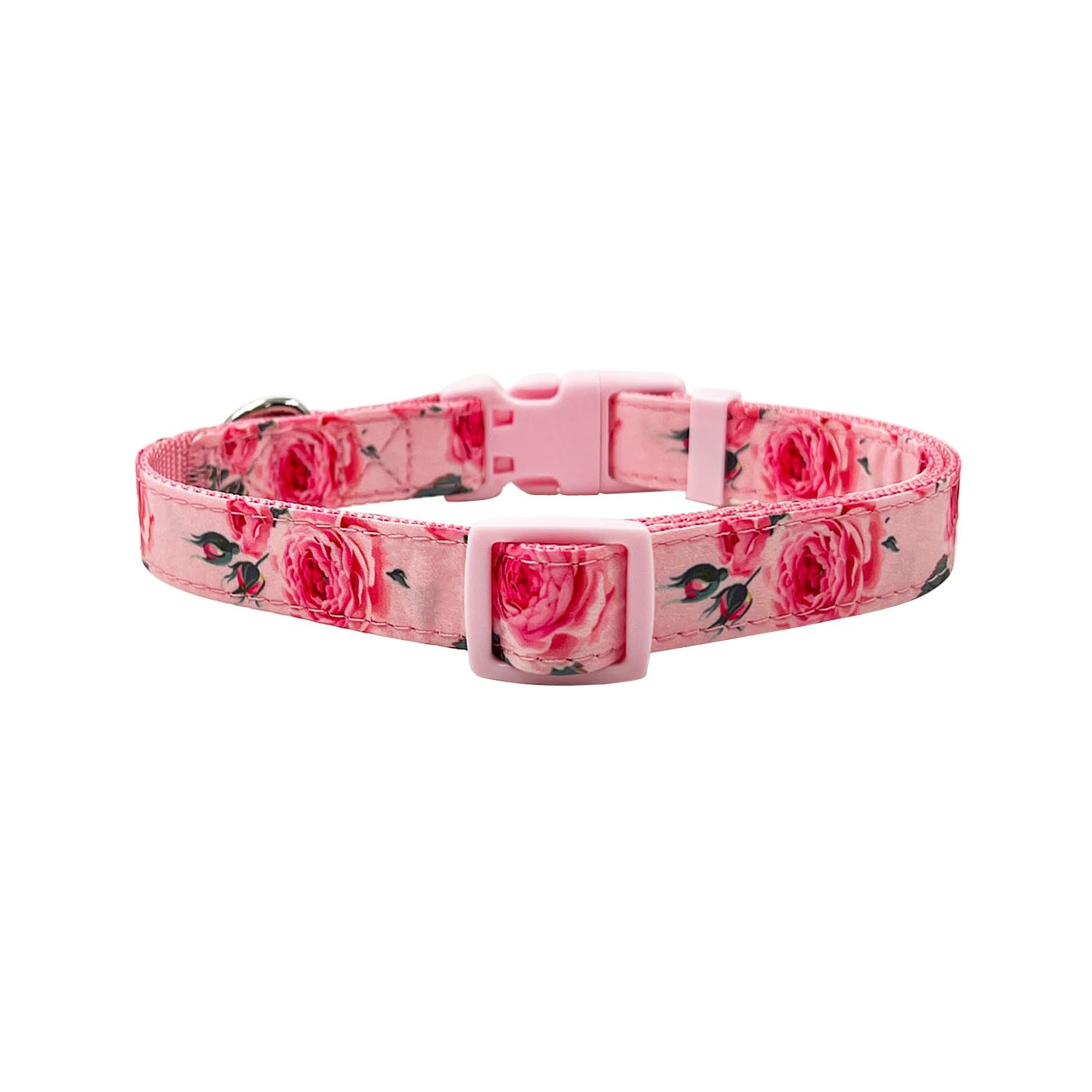 Olahibi Basic Dog Collar, Nylon Webbing Plus Cotton Ribbon, Rose Pattern, for Medium Dogs.(M, Pink Rose), Ribbon Rose Pink - Image 2