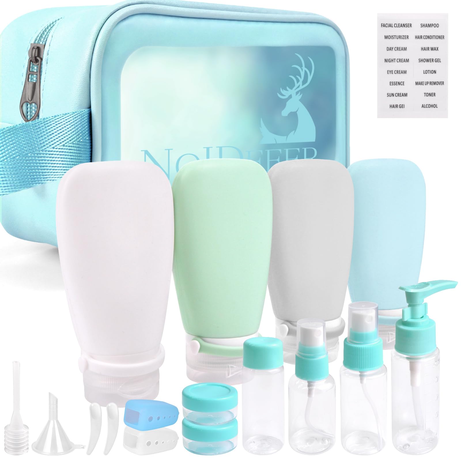 Noideeer 18 Pack Travel Bottle Set, 3oz Silicone Travel Containers, TSA Approved, BPA Free, with a Special Leak-Proof Design. Refillable Liquid Travel Size Toiletries Ideal.