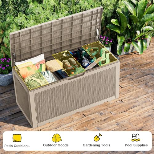 Image of 60 Gallon Waterproof Resin Deck Box, UV Resistant Outdoor Storage for Garden, Patio, Porch, Delivery（Gray，60 Gallon）