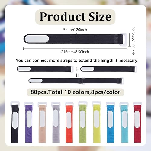 Miniatura 2 de 80Pcs Cable Ties Reusable with Write-on Label, 8.5inch Cord Ties Adjustable Cord Straps Wire Organizer Hook and Loop Straps with Buckles for Stuff